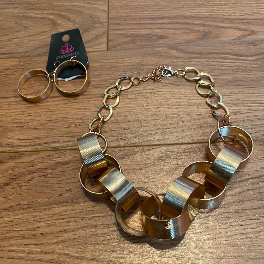 Paparazzi Gold Earring and Necklace Set